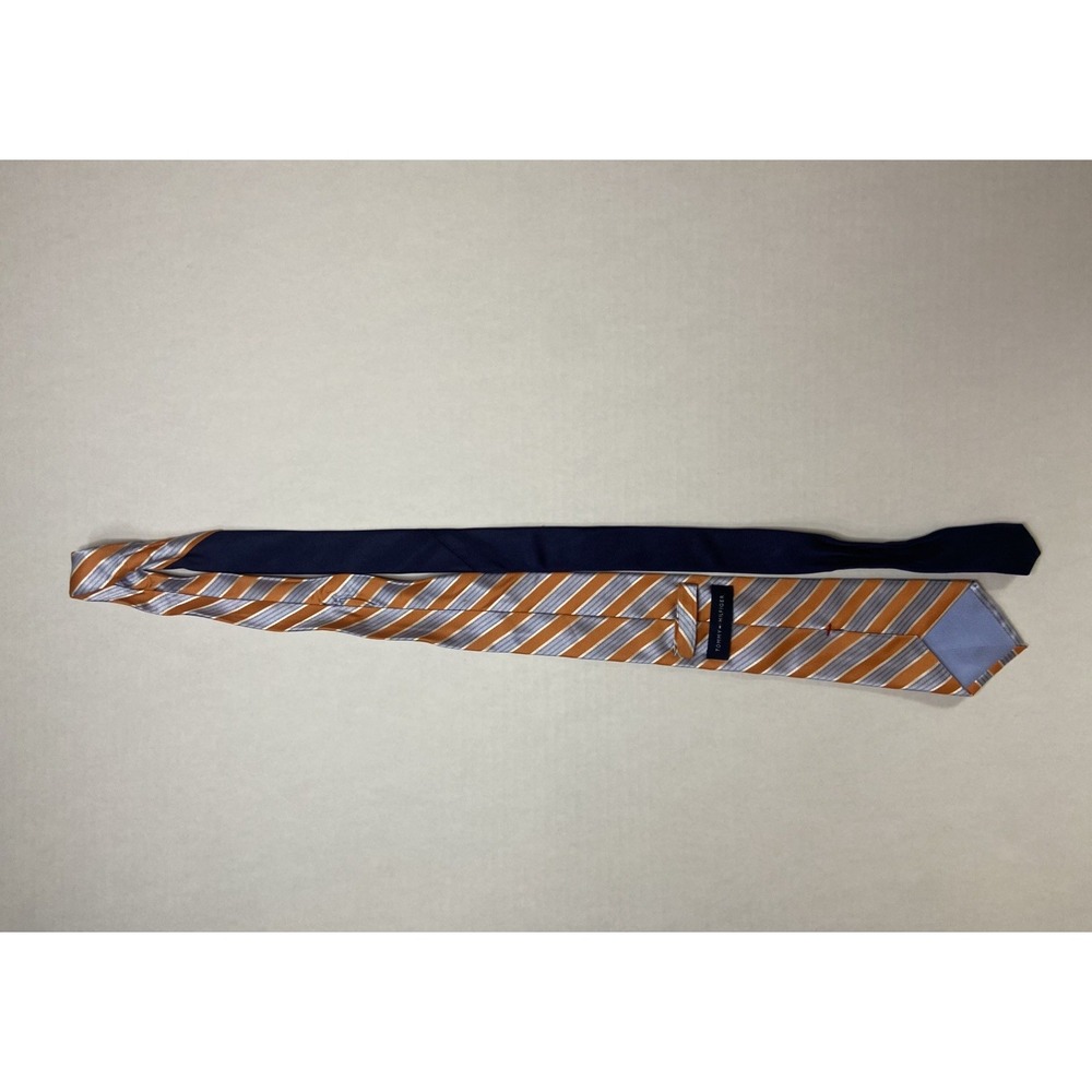 Tommy Hilfiger‎ Mens Tie Orange Blue Striped 100% Silk Neck Tie Necktie - Picture 8 of 13